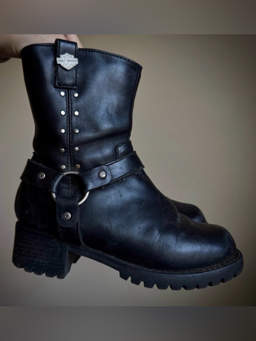 Harley Davidson Avery Harness With Rivet Moto Leather Black Boots 5